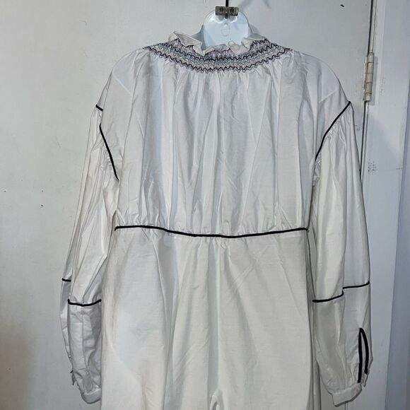 SOMETHING NAVY White Smocked Puff Sleeve Cotton Midi Dress-S NWT! - Picture 4 of 8